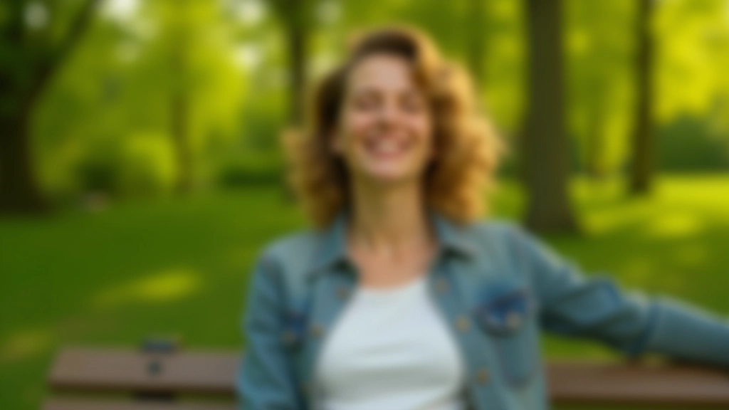 Person sitzt im Park, entspannt mit Augen geschlossen, Sonnenlicht, grüne Umgebung, friedliche Atmosphäre