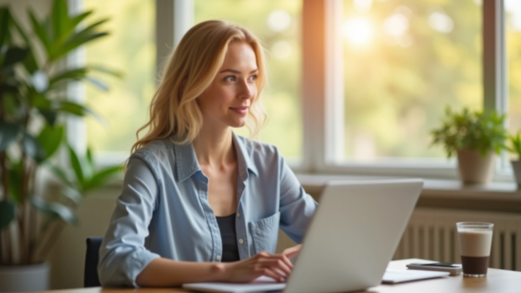Person arbeitet konzentriert am Schreibtisch mit Notizbuch und Kaffee, natürliches Licht am Morgen, ruhiges Büroambiente
